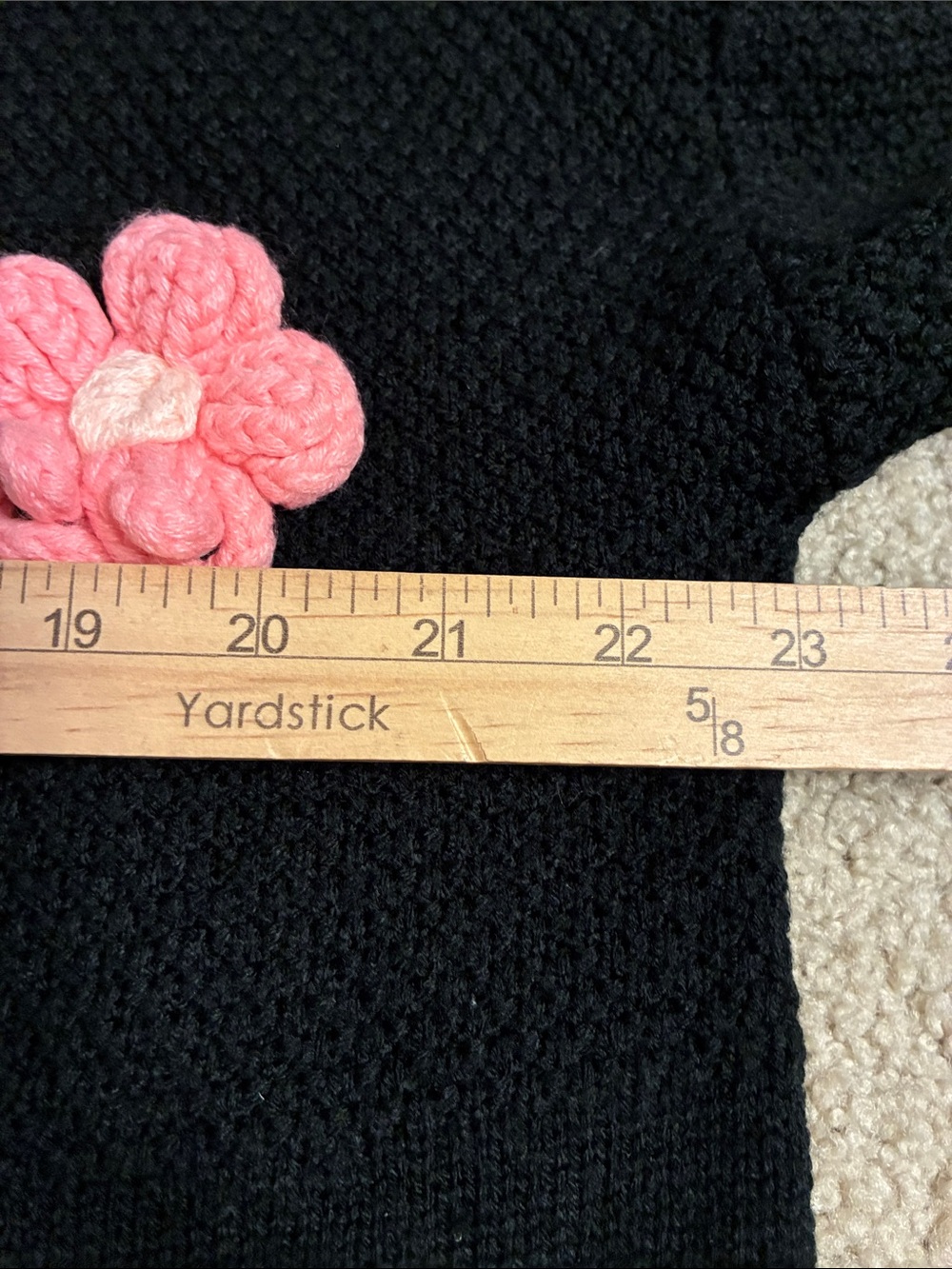 Pink Green Floral Crochet Appliqué Drop Shoulder Black Cardigan Sweater Medium - Picture 9 of 11